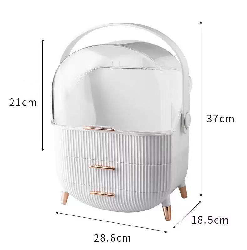 Dustproof Makeup Organizer with Clear Cover | Waterproof Skincare Caddy 4 Dimensions