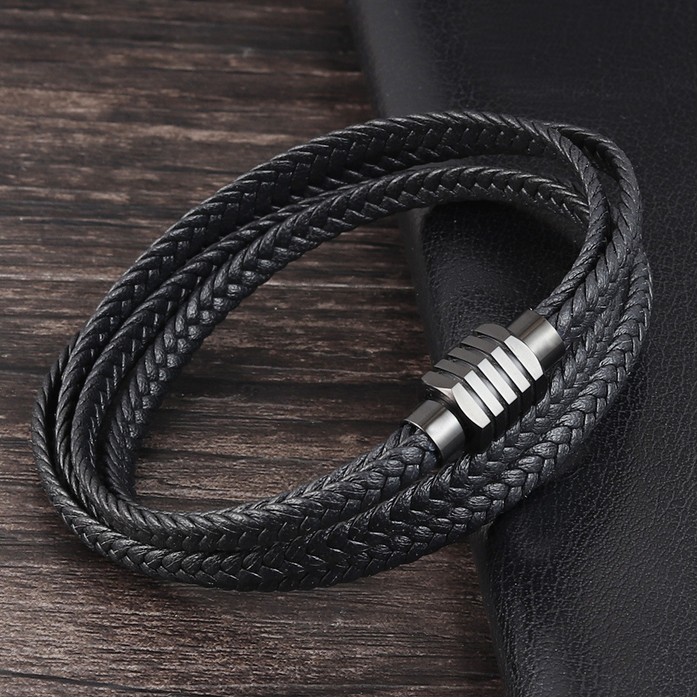 Braided Cowhide Leather Bracelet | Titanium Steel Clasp 6 undefined