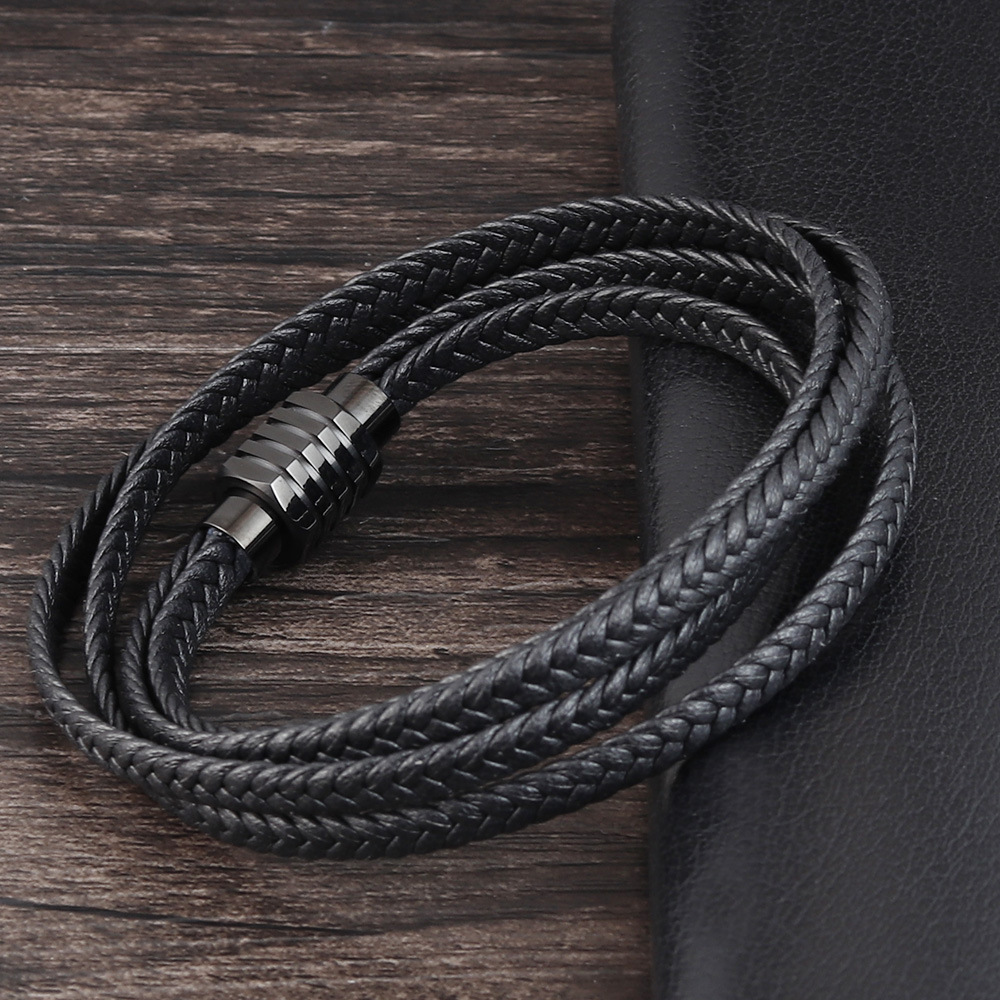 Braided Cowhide Leather Bracelet | Titanium Steel Clasp 7 undefined