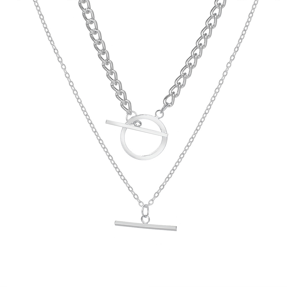 Double OT Chain Necklace | Heart Pendant Clavicle Chain