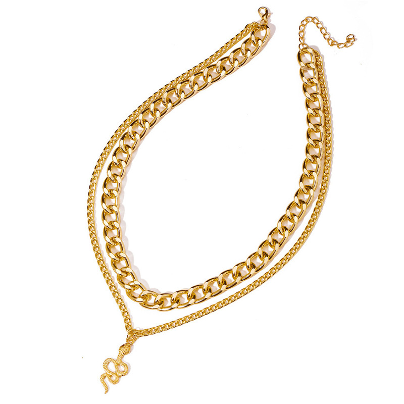 Double Snake Pendant Necklace | Punk Chunky Clavicle Chain