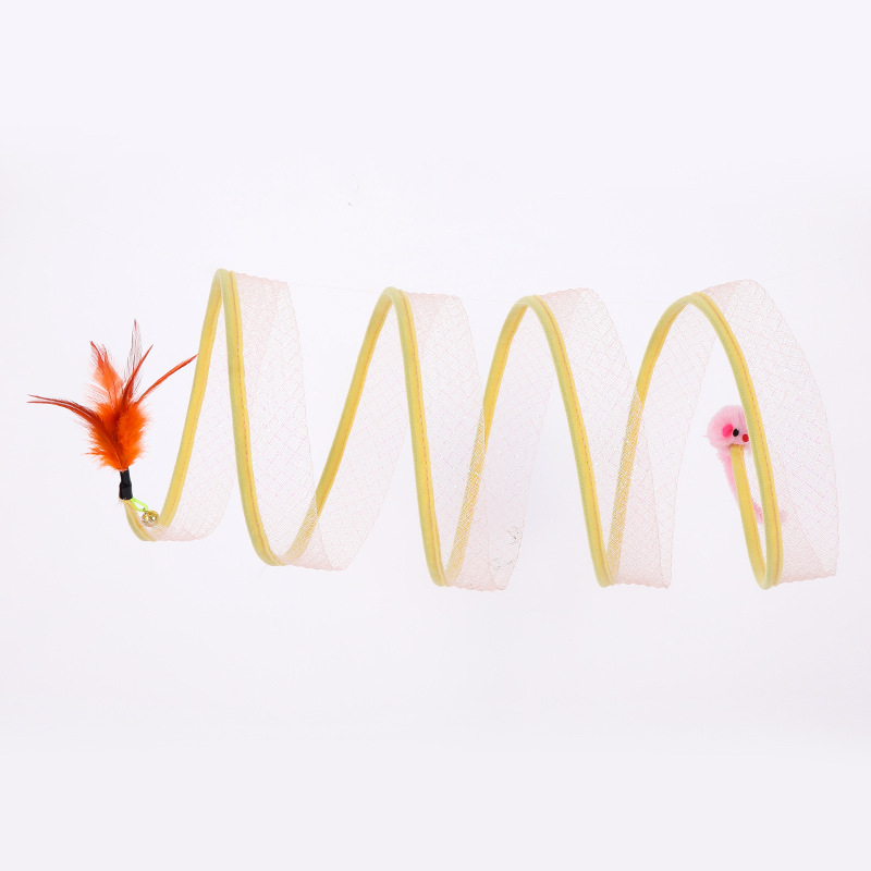 Foldable S-Type Cat Tunnel | Interactive Plush Mouse & Feather