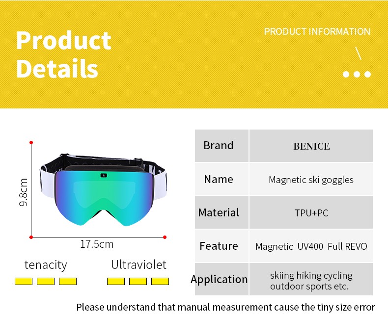 Magnetic Ski Goggles | Anti-Fog Dual Layer Cylindrical Lens