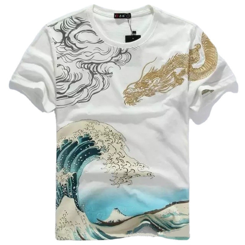 Men's Loose Embroidered T-Shirt | Chinese Style Cotton