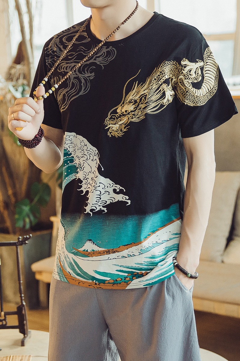 Men's Loose Embroidered T-Shirt | Chinese Style Cotton