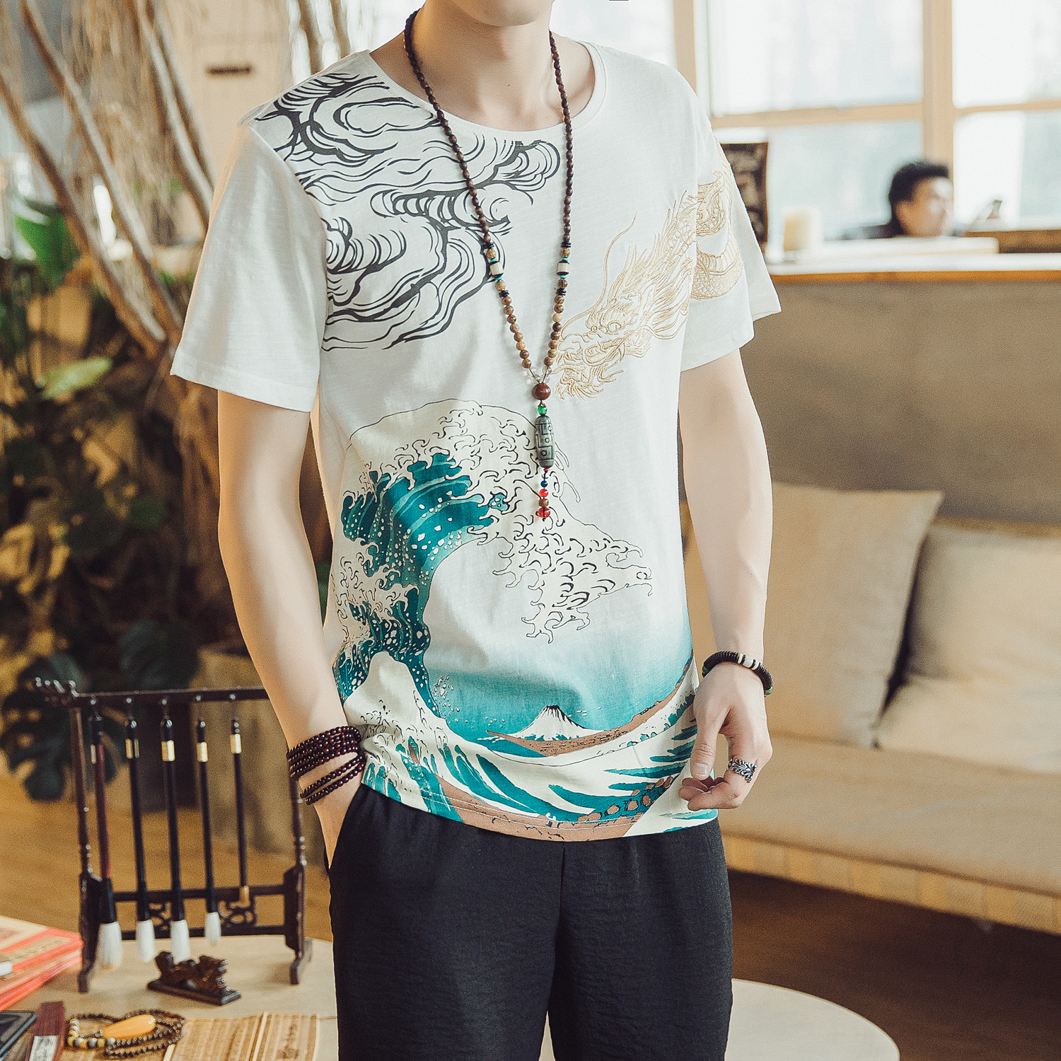 Men's Loose Embroidered T-Shirt | Chinese Style Cotton