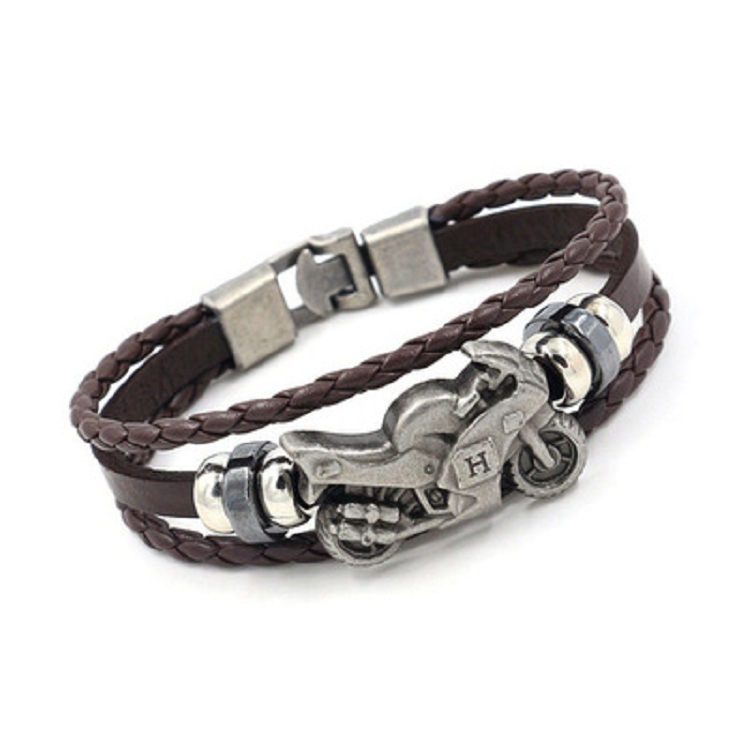 Men's Motorcycle Leather Bracelet | Multi-Layer Woven Punk Cuff