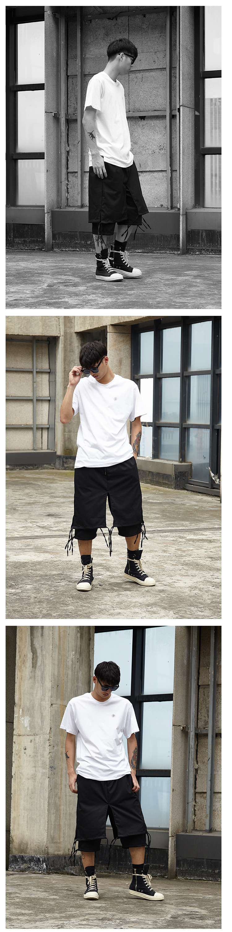 Men's Spliced Cropped Trousers | Loose Fit Non-Iron