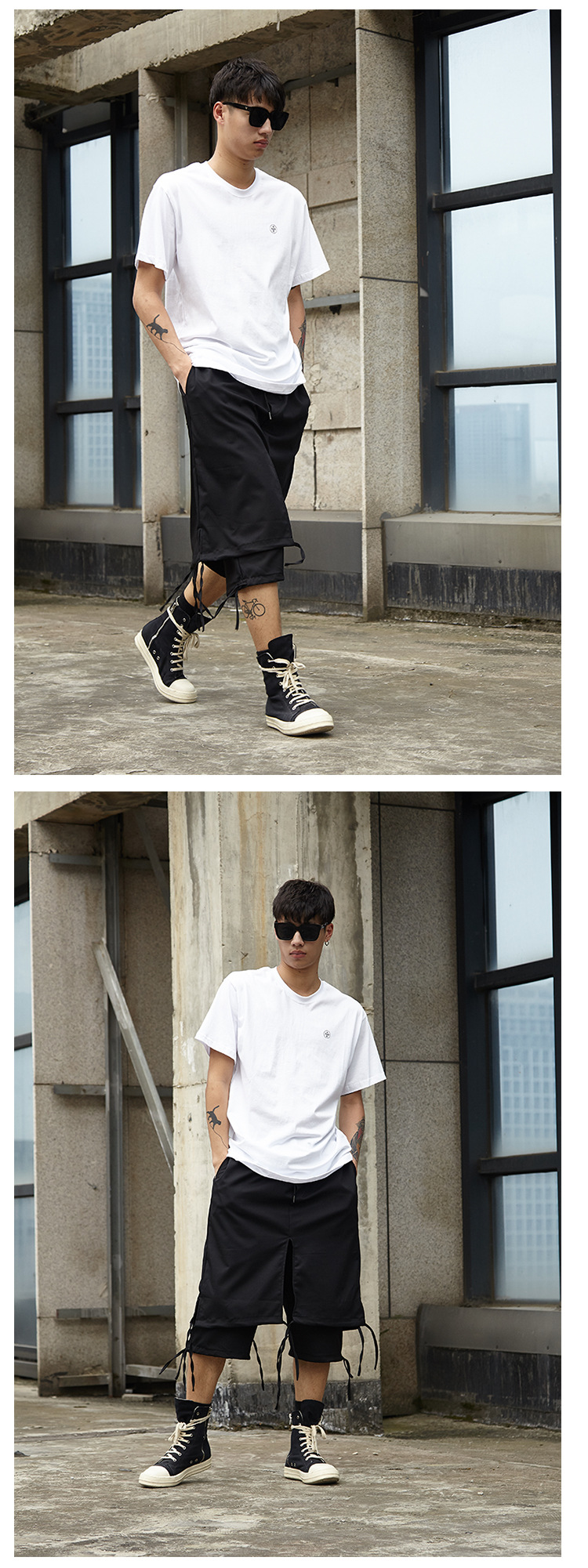 Men's Spliced Cropped Trousers | Loose Fit Non-Iron