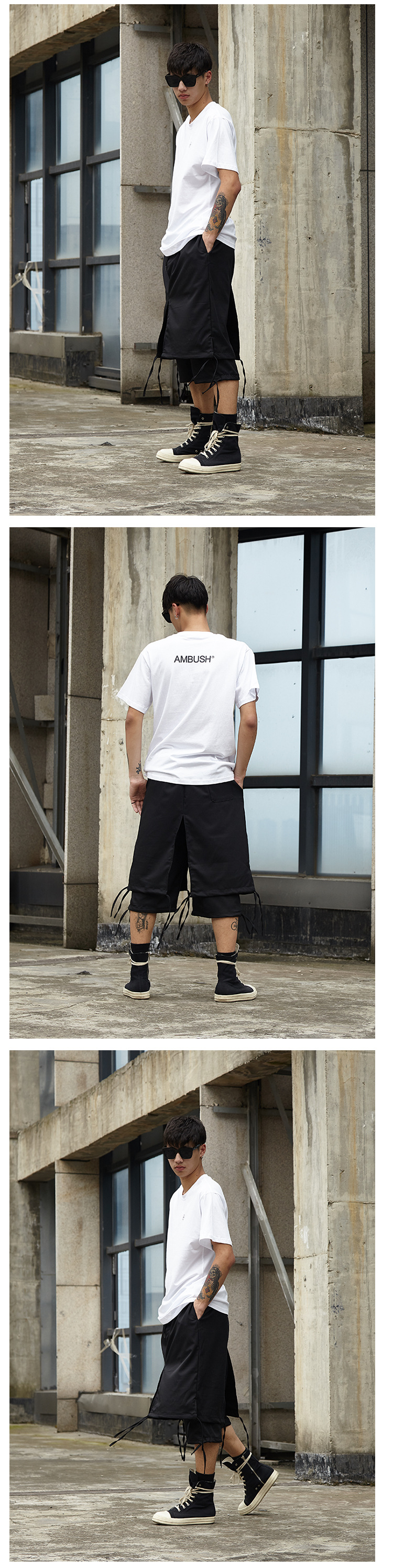 Men's Spliced Cropped Trousers | Loose Fit Non-Iron