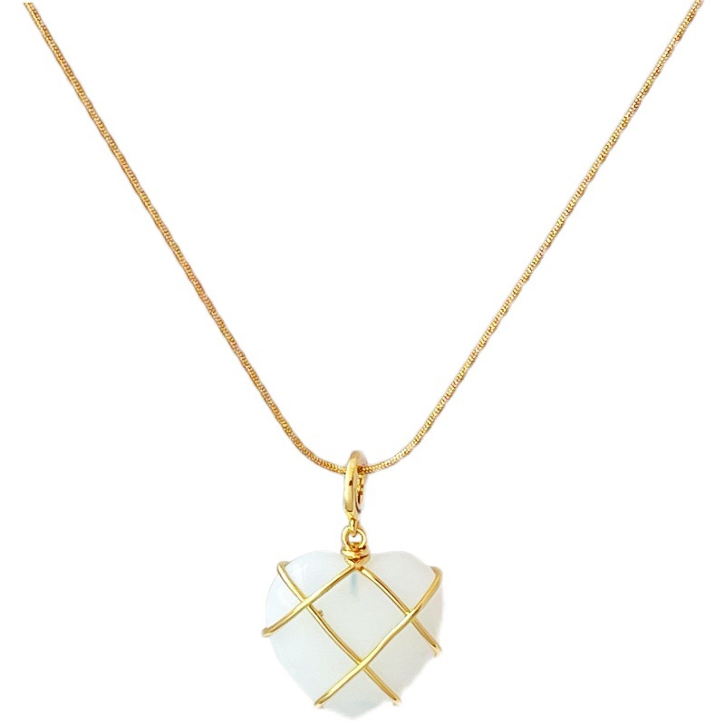 Moonstone Heart Necklace | Electroplated Real Gold