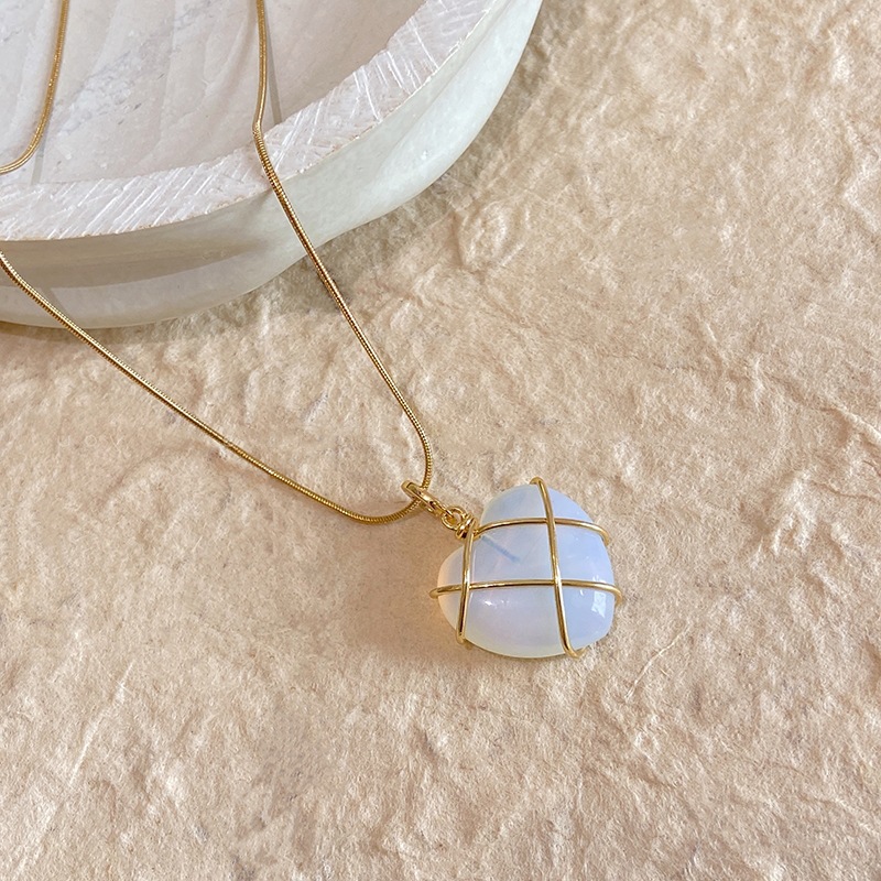 Moonstone Heart Necklace | Electroplated Real Gold