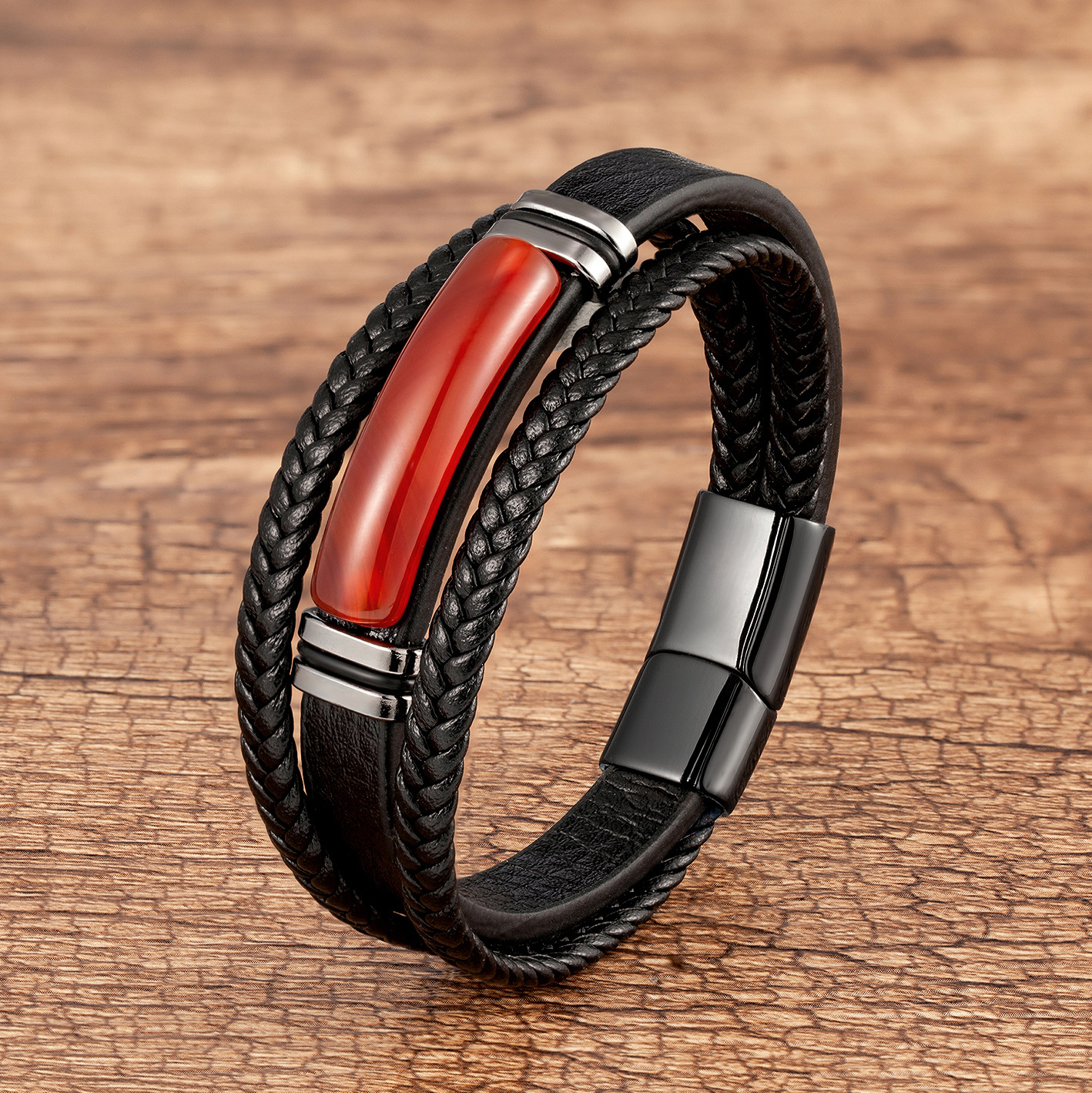 Multi-Layer Agate Stone Bracelet | Braided Leather Rope