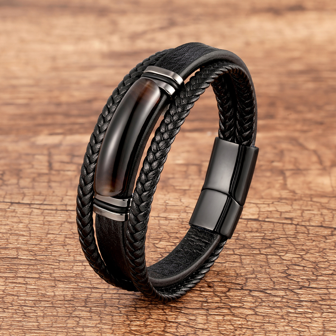 Multi-Layer Agate Stone Bracelet | Braided Leather Rope