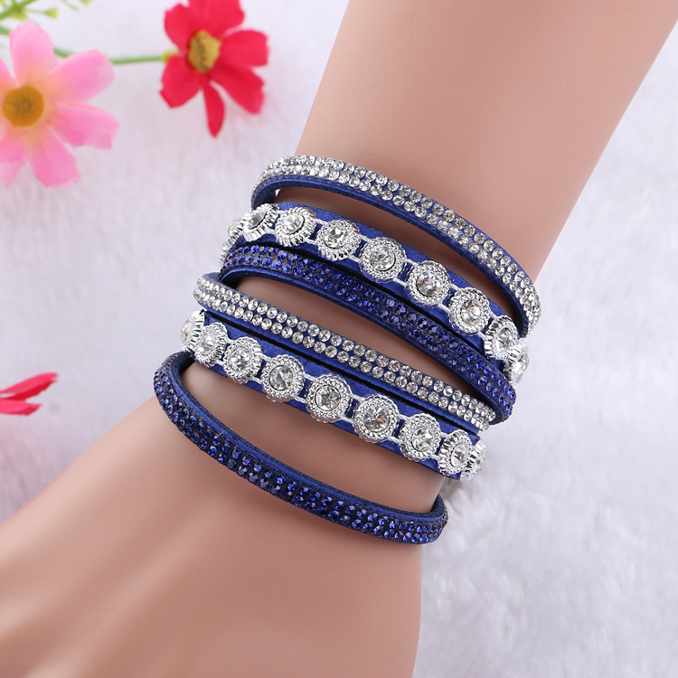Multi-Layer Artificial Leather Bracelet | Rhinestone Inlay