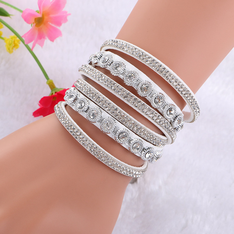 Multi-Layer Artificial Leather Bracelet | Rhinestone Inlay