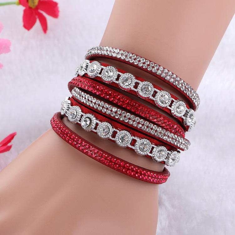 Multi-Layer Artificial Leather Bracelet | Rhinestone Inlay