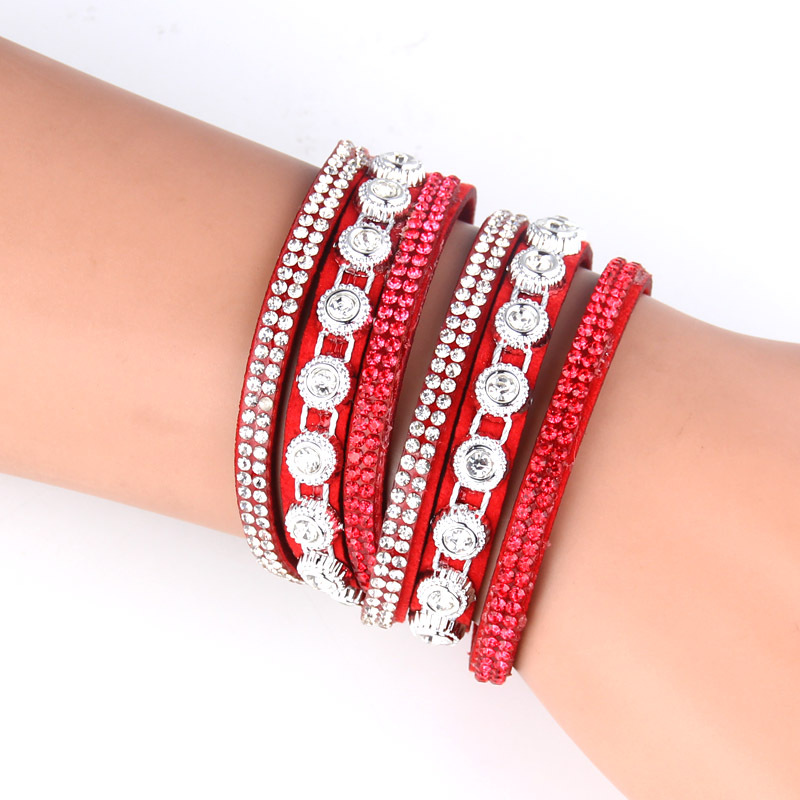 Multi-Layer Artificial Leather Bracelet | Rhinestone Inlay