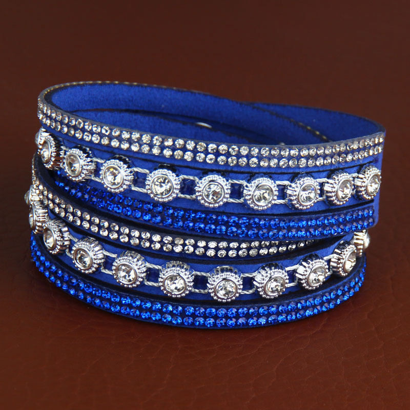 Multi-Layer Artificial Leather Bracelet | Rhinestone Inlay