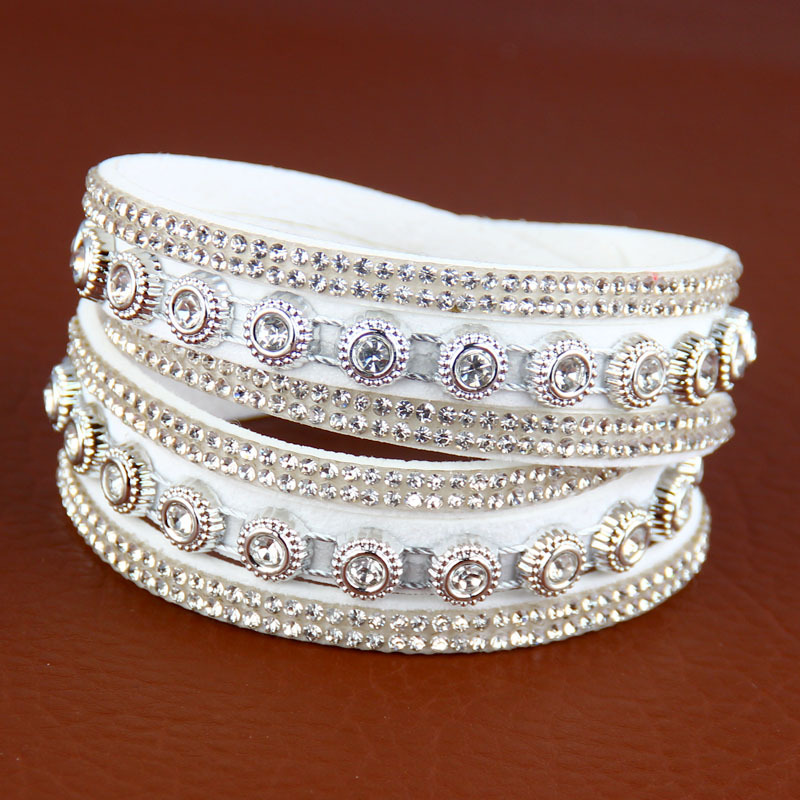Multi-Layer Artificial Leather Bracelet | Rhinestone Inlay
