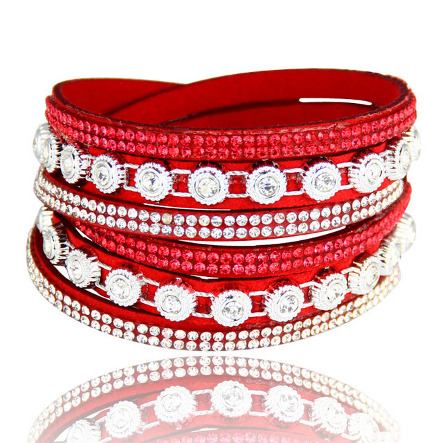 Multi-Layer Artificial Leather Bracelet | Rhinestone Inlay