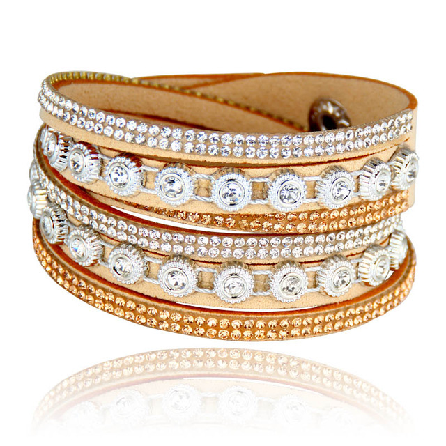 Multi-Layer Artificial Leather Bracelet | Rhinestone Inlay