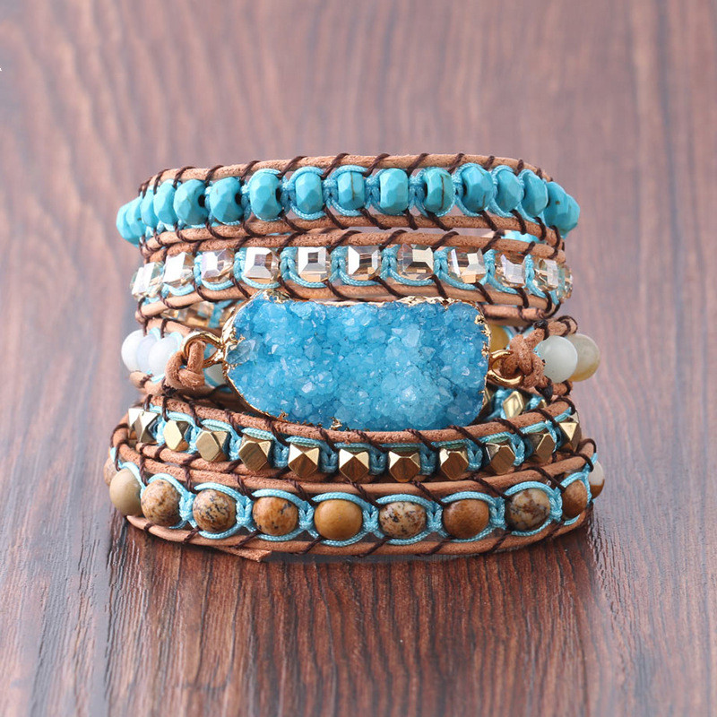 Multi-Layer Winding Leather Bracelet | Natural Crystal Stone