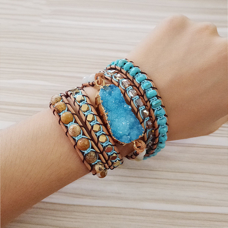 Multi-Layer Winding Leather Bracelet | Natural Crystal Stone