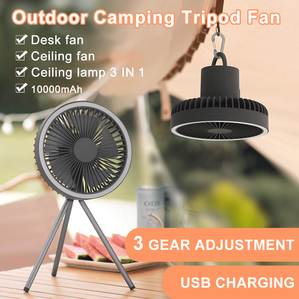 Portable Camping Fan | USB Rechargeable with LED Lantern