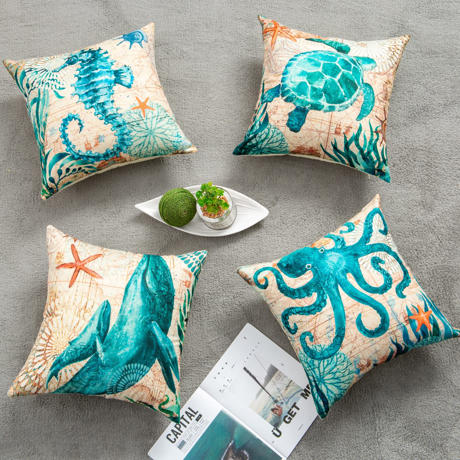 Sea Turtle Cushion Cover | Premium Linen Blend 45x45cm