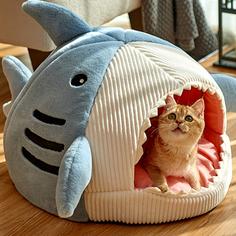 Shark Shaped Enclosed Cat Bed | Thermal Winter Pet Nest