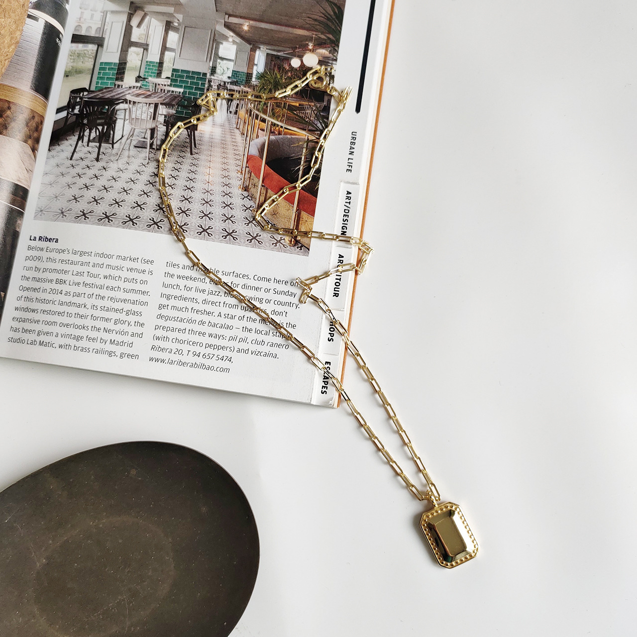 Silver Mirror Design Necklace | Geometric Clavicle Chain