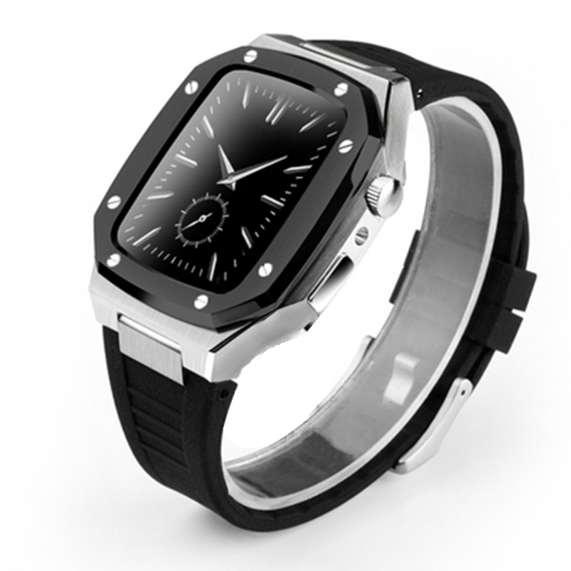 Stainless Steel Smart Watch Case | Plated Rubber Strap Mod Kit