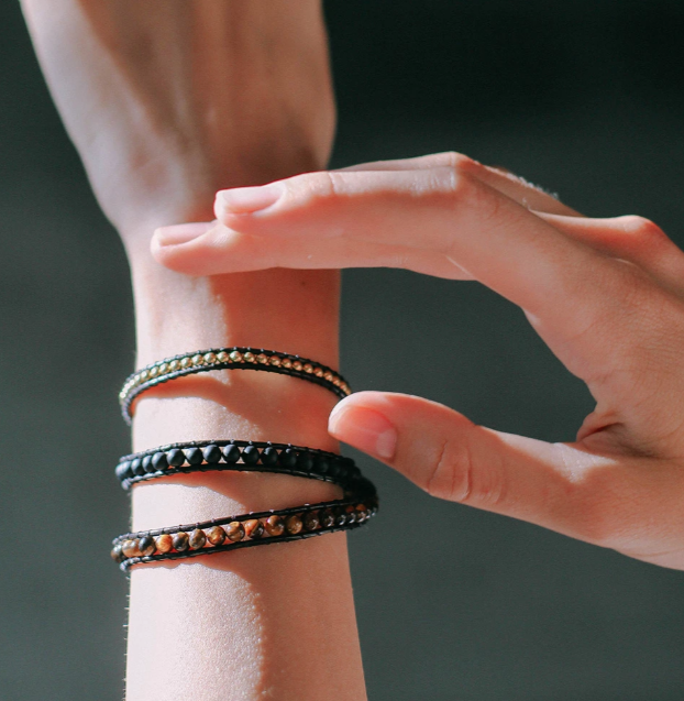 Tiger Eye Stone Wrap Bracelet | Multi-Layer Leather Band