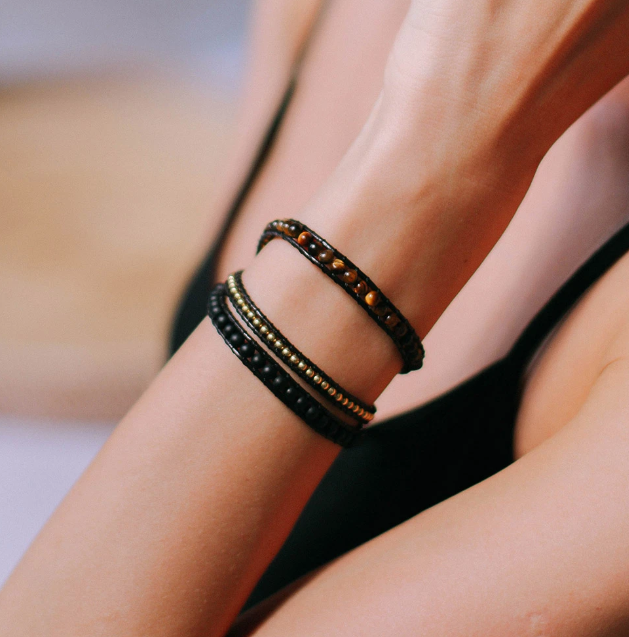 Tiger Eye Stone Wrap Bracelet | Multi-Layer Leather Band
