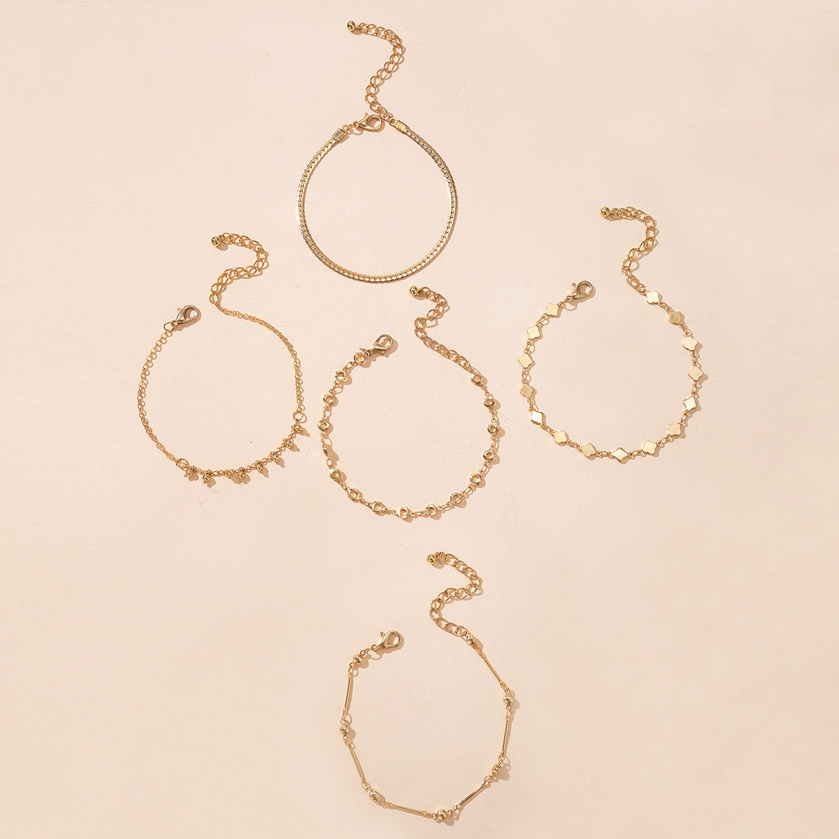 Vintage Geometric Fringe Bracelet | 5-Piece Alloy Set