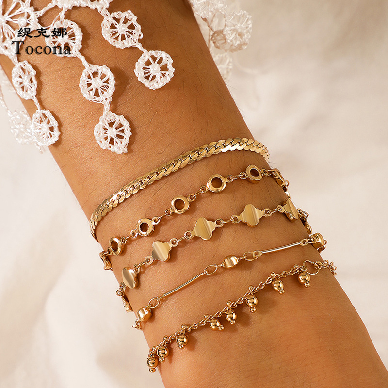 Vintage Geometric Fringe Bracelet | 5-Piece Alloy Set