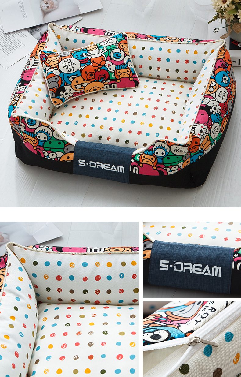 Waterproof Oxford Dog Bed | Canvas Pet Mat with Pillow 17 尚梦卡通涂鸦狗窝_07.jpg