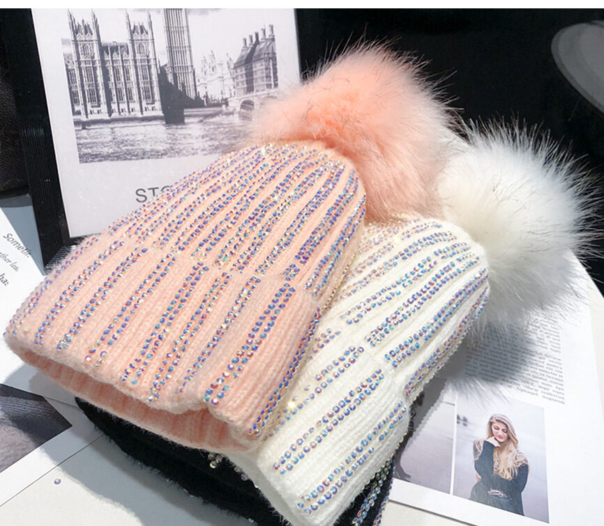 Women's Diamond Knitted Hat | Velvet-Lined Winter Beanie 2 Women's Diamond Knitted Hat | Velvet-Lined Winter Beanie