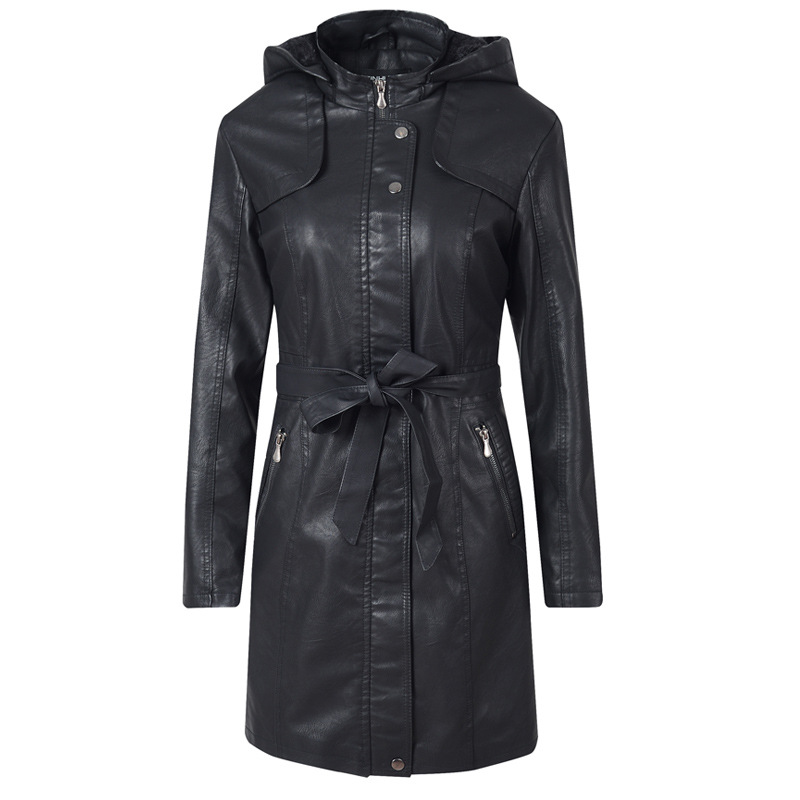 Women's Mid-Length PU Leather Coat | Fleece-Lined Jacket