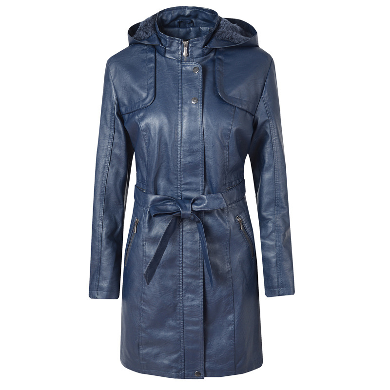 Women's Mid-Length PU Leather Coat | Fleece-Lined Jacket
