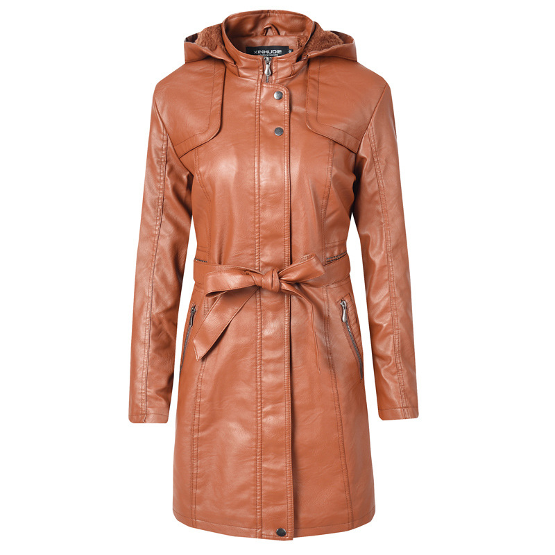 Women's Mid-Length PU Leather Coat | Fleece-Lined Jacket