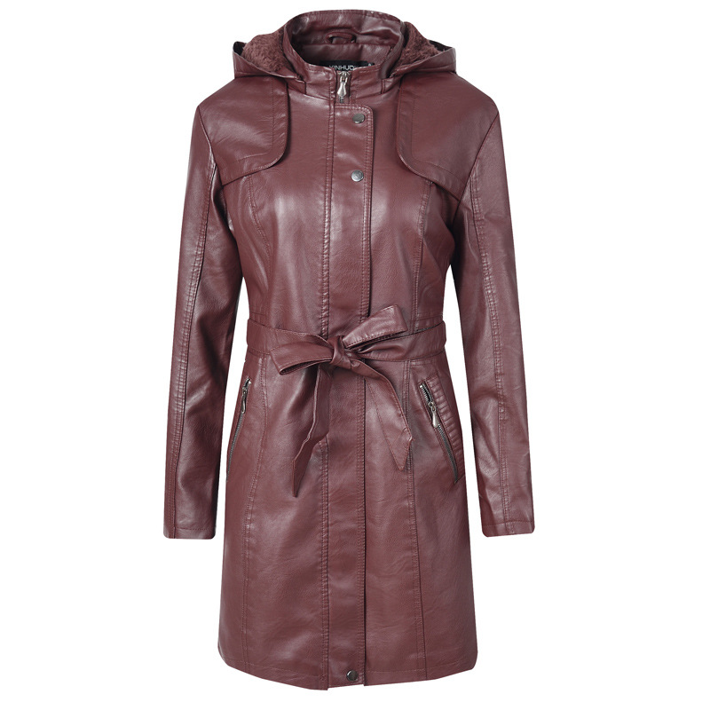 Women's Mid-Length PU Leather Coat | Fleece-Lined Jacket