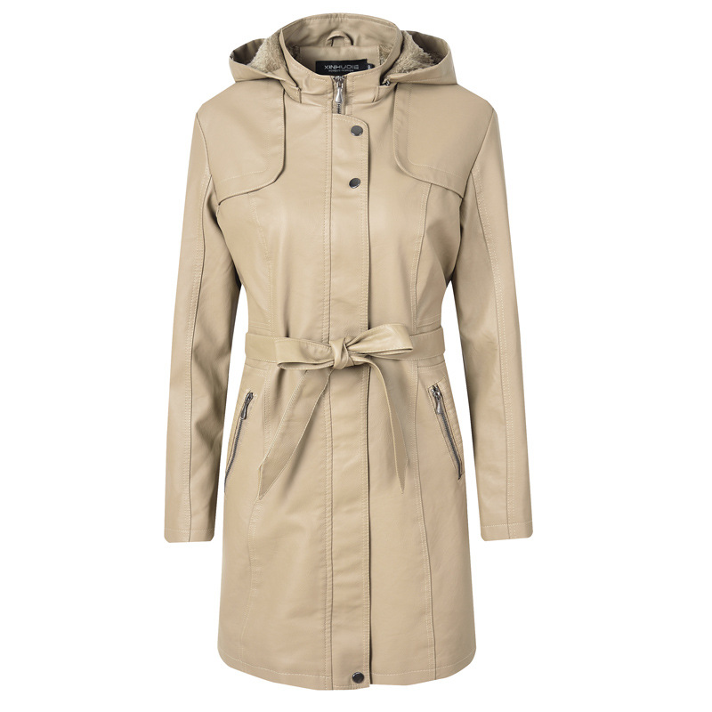 Women's Mid-Length PU Leather Coat | Fleece-Lined Jacket