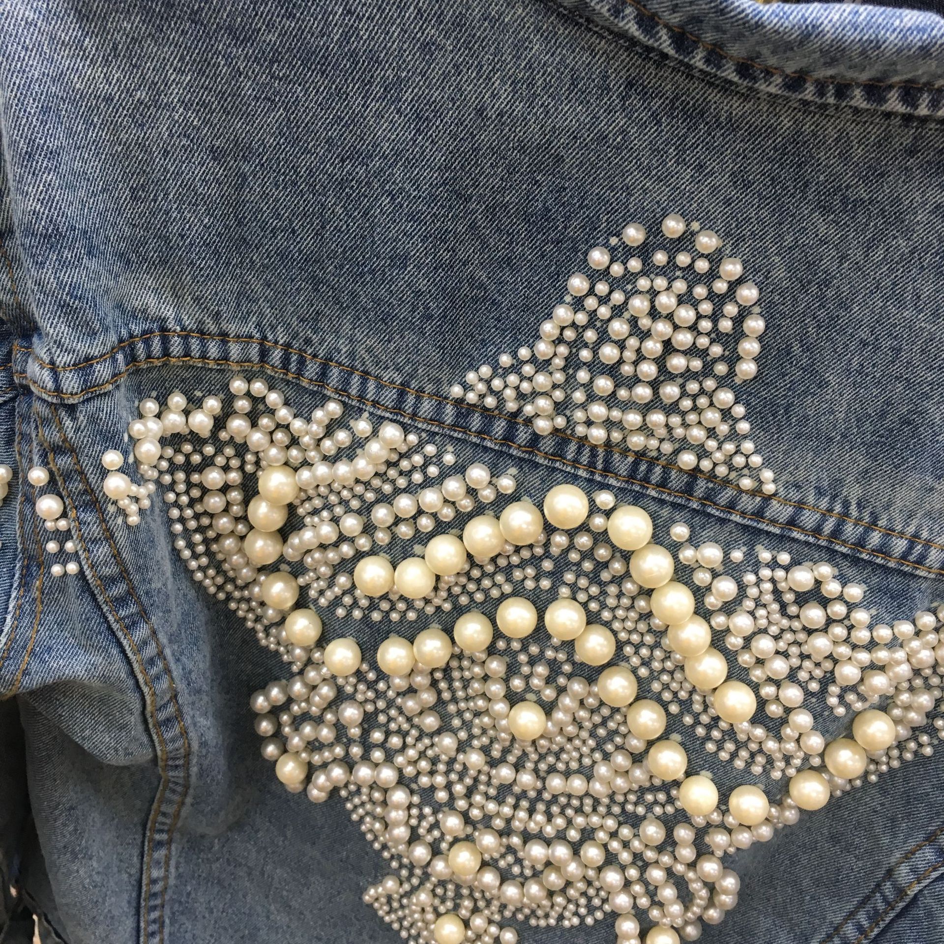 Women's Pearl Beaded Denim Jacket | Loose Fit 10 Women's Pearl Beaded Denim Jacket | Loose Fit