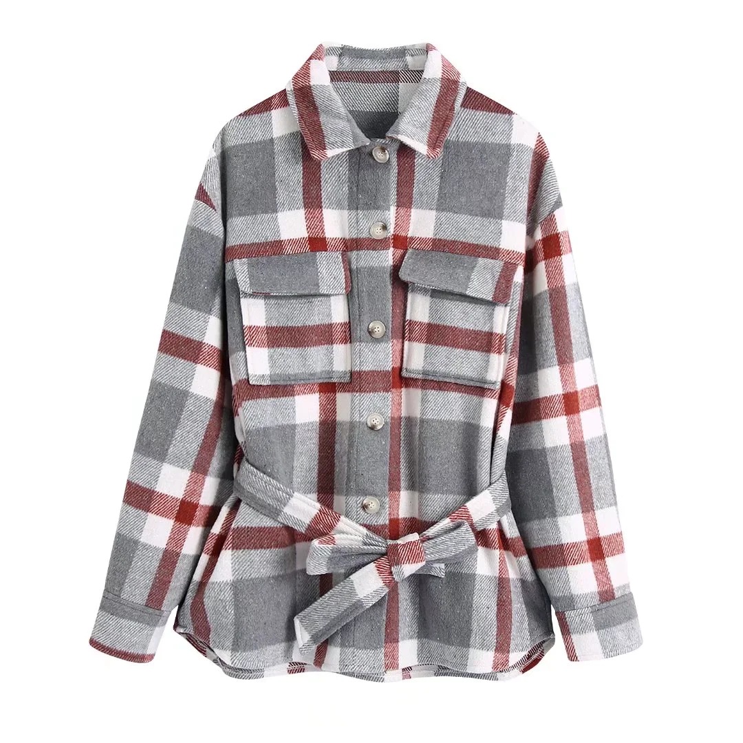 Women's Plaid Woollen Shacket | Oversized Shirt