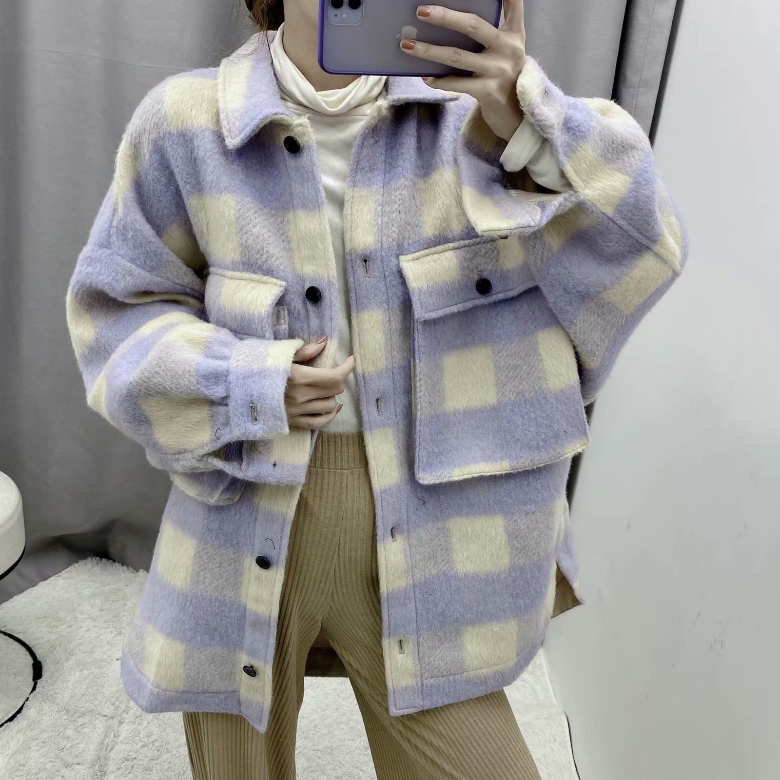Women's Plaid Woollen Shacket | Pocket Embellished Coat 6 undefined