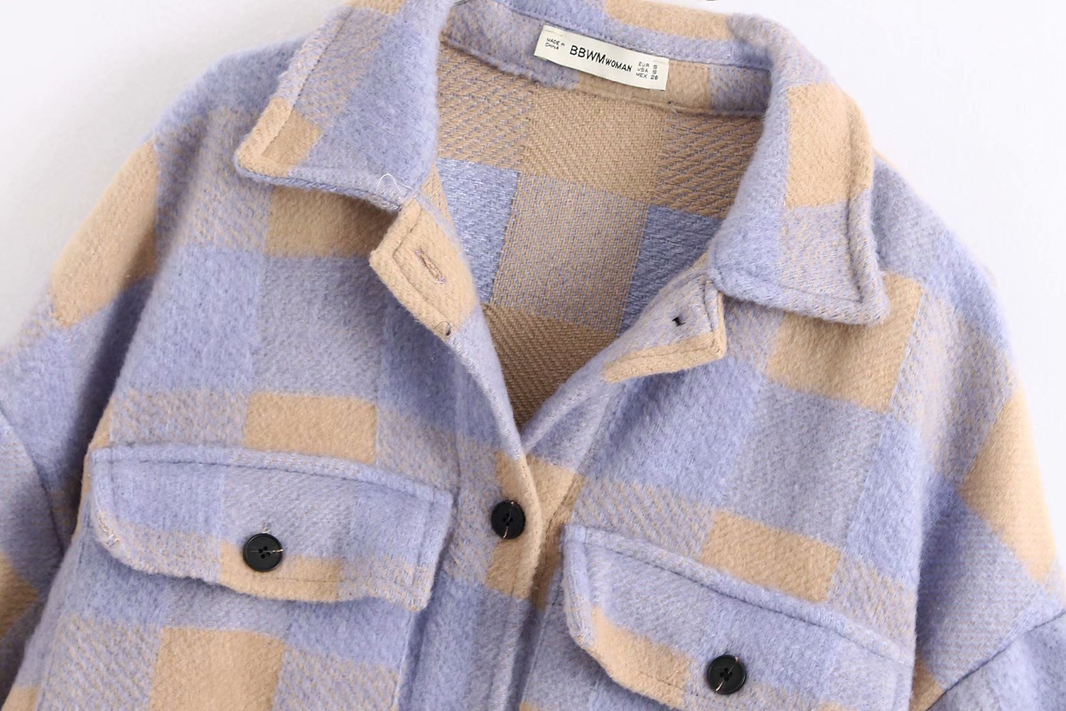 Women's Plaid Woollen Shacket | Pocket Embellished Coat 18 undefined