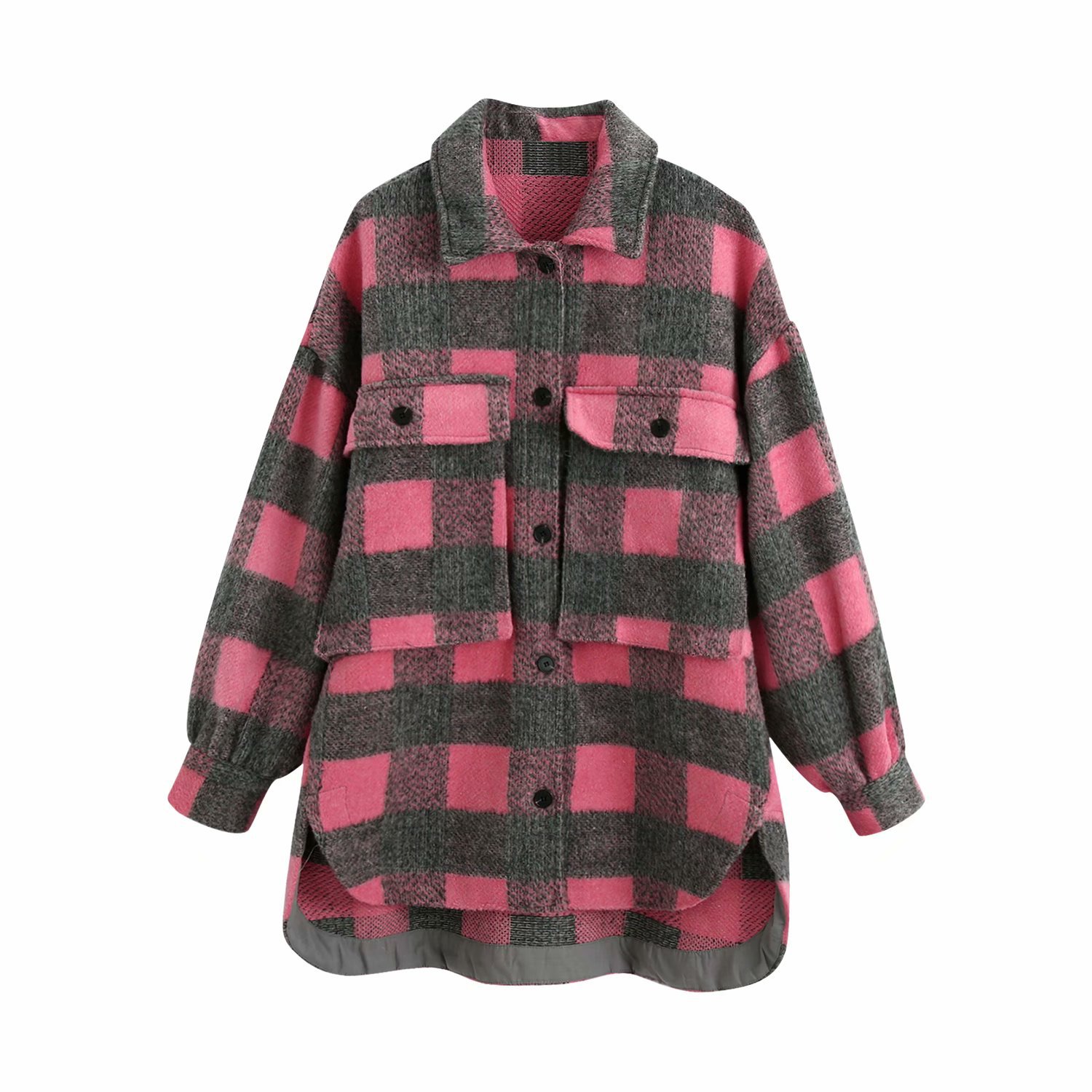 Women's Plaid Woollen Shacket | Pocket Embellished Coat 12 undefined