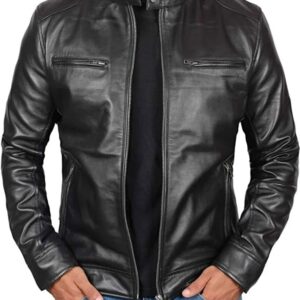 Men’s Black Real Leather Cafe Racer Jacket